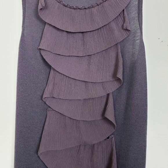 Club Monaco 100% Silk Ruffle Trim Knit Sleeveless Top Dark Lavender Size Medium - Picture 10 of 10